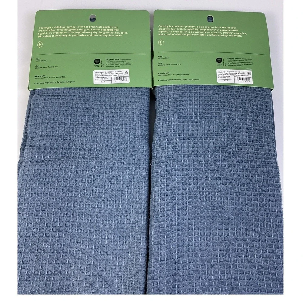 Figmint Kitchen Towels Waffle Weave Blue Set‎ of 2 18x28 100% Cotton